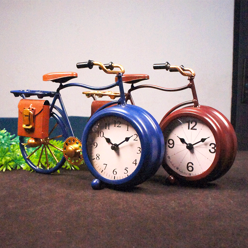复古怀旧自行车造型时钟摆件铁艺装饰品家居桌面工艺品创意摆设
