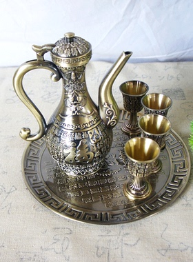 金属百福酒具酒壶酒杯套装家居怀旧白酒杯烈酒杯创意中式古典摆件