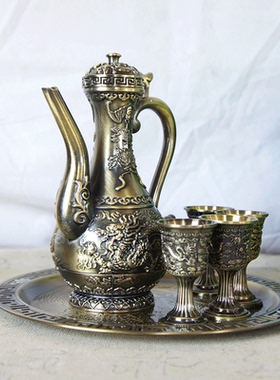 金属龙凤酒具酒壶酒杯套装家居怀旧白酒杯烈酒杯创意中式古典摆件