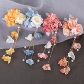 汉服发饰绢花头饰古风簪花花朵发夹流苏边夹儿童发卡古装 配饰女