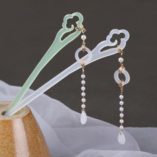 素雅发簪古风簪子 素白祥云流苏步摇发钗 汉服头饰旗袍茶服配饰女