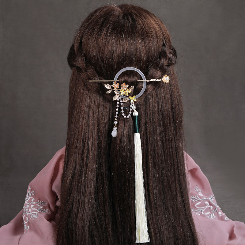 古风发环长流苏后压发圈簪子汉服头饰禁步发簪简约懒人复古发饰女