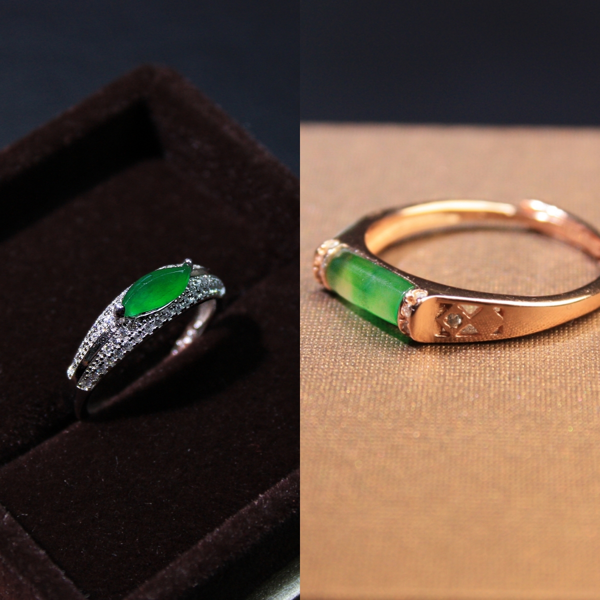 天然翡翠缅甸A货阳绿冰种随形925银镀k金镶戒指指环