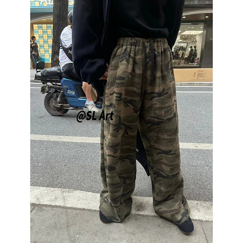 磨毛加绒迷彩裤女加厚休闲裤长裤
