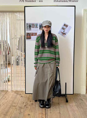 杨黑黑韩版撞色镂空针织衫上衣女 2025早秋新款套头polo条纹毛衣