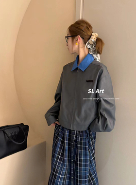 【杨黑黑】MU风蓝领拼色西装外套女 25春新 (含羊毛11%)灰色外套