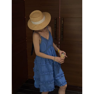 花边吊带连衣裙蛋糕层次中长裙