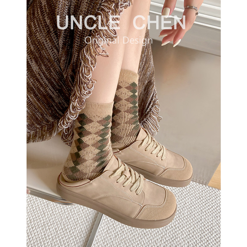 2026春新款复古文艺风深口单鞋女厚平底系带休闲鞋圆宽头乐福鞋,女鞋,深口单鞋,淘宝优惠券,粉丝福利购,淘宝优惠卷