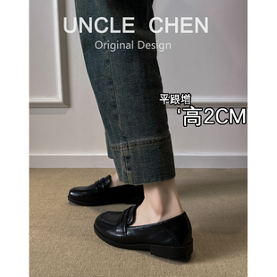 平跟办公单鞋 春季 女黑色一脚蹬职业小皮鞋 英伦风平底乐福鞋 新款