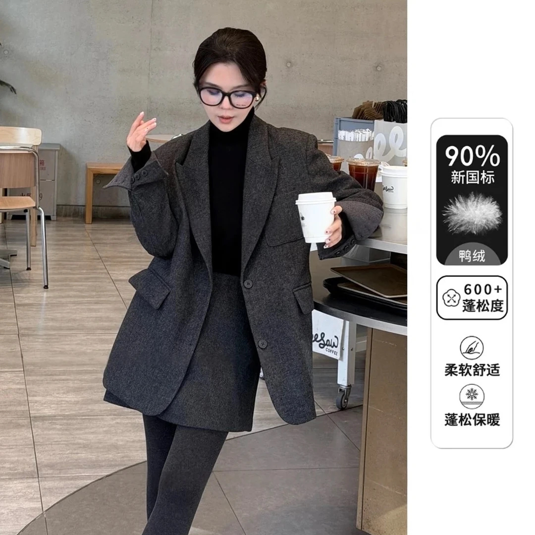 冬季加厚羊毛西装风羽绒服女款