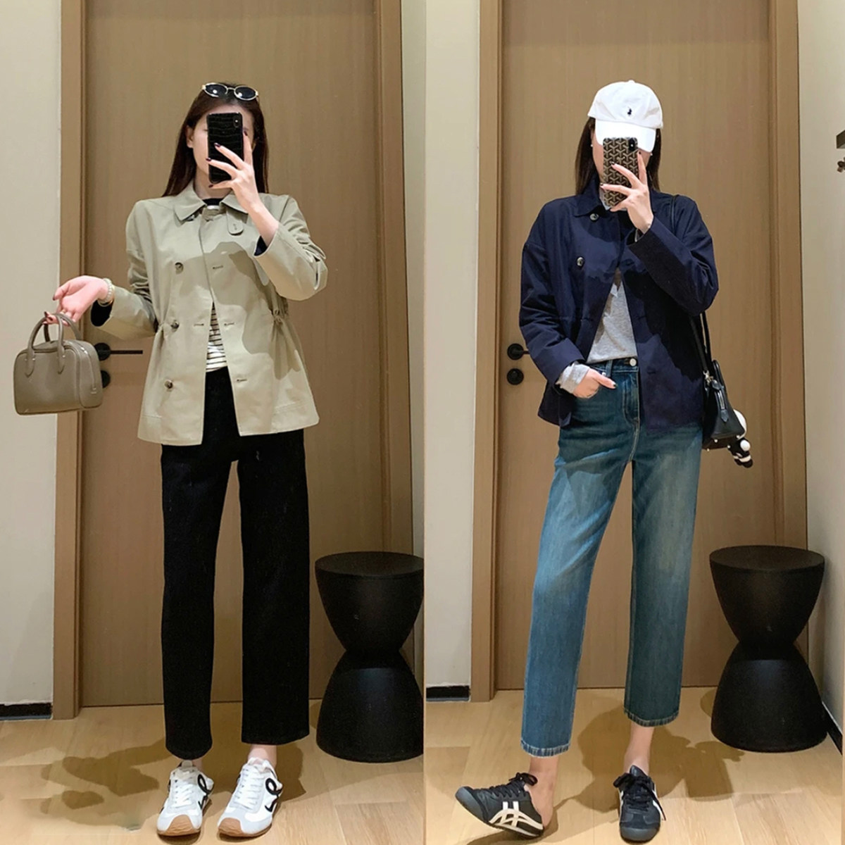 BC同款春季撞色收腰短款风衣女图片