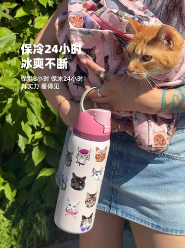 owala保温杯联名款小猫 运动水杯 手提杯304不锈钢吸管杯