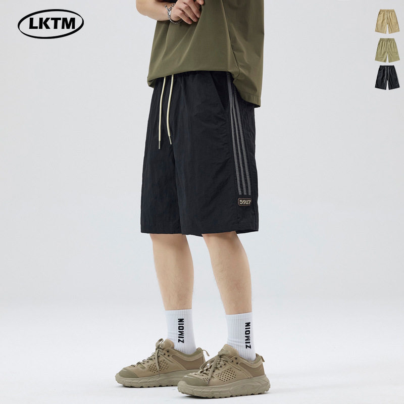 LKTM男装#夏季薄款侧边条纹三杠速干休闲短裤男宽松直筒五分裤子