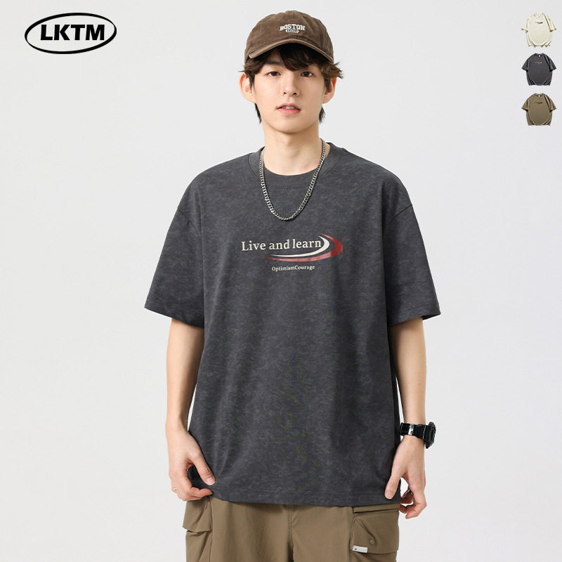 LKTM正品专柜男装美式复古扎染印花潮牌夏季街头休闲宽松短袖T恤
