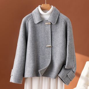 高级感白色双面羊毛绒大衣女短款小个子2026秋新款宽松羊毛呢外套