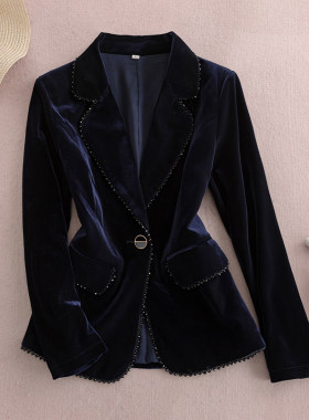 金丝绒西装外套女钉珠高端小西服