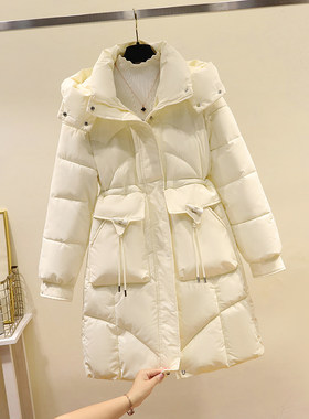 修身加厚棉服女冬2026新款中长款显瘦牛角扣棉袄外套收腰ins棉衣