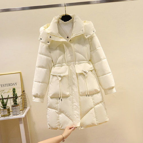 修身加厚棉服女冬2024新款中长款显瘦牛角扣棉袄外套收腰ins棉衣