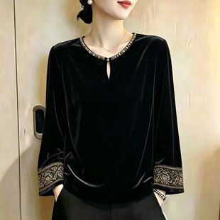 金丝绒打底衫女士春秋冬2026年新款高端洋气时尚爆款小衫内搭上衣