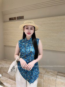 2026夏季新韩版时尚百搭显瘦女潮小立领无袖时尚新中式上衣女