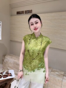 2026夏季新时尚百搭显瘦女潮立领无袖时尚新中式斜襟拼接马甲背心