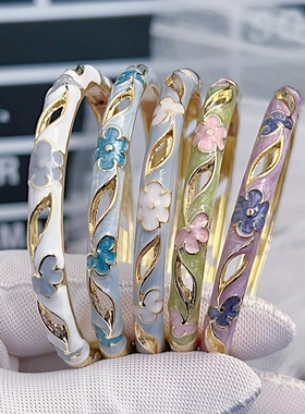 北京景泰蓝手镯细合金珐琅彩女清新小花镯子故宫旅游纪念品送朋友