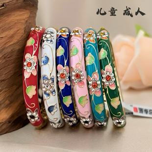 北京景泰蓝手镯儿童母子款开口镶钻珐琅镯颐和园故宫旅游出国礼品