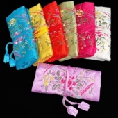 锦缎刺绣三折中式 珠宝首饰袋文玩包化妆包收纳布袋出国留学送老外