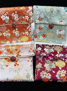 锦缎刺绣小包翻口文玩手串福袋织锦手镯珠宝首饰品双层收纳小袋子