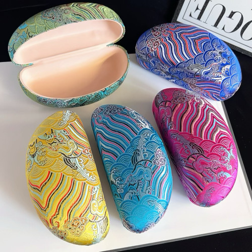 中式古典江崖海水眼镜盒中国风复古大框架盒眼镜盒大号太阳镜盒女