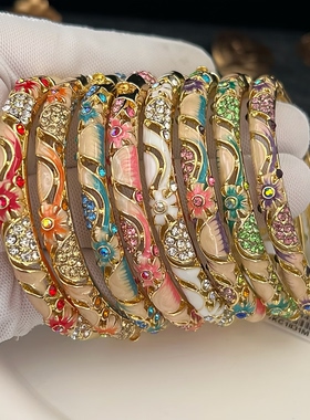 北京特色景泰蓝手镯合金镀金镶钻民族风首饰饰品手饰送女友新礼物