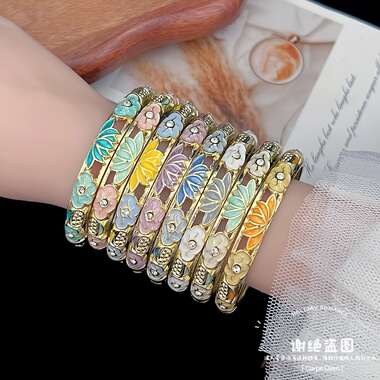 北京景泰蓝珐琅彩手镯女细小圈圆形铜掐丝珐琅彩时尚镀金复古百搭