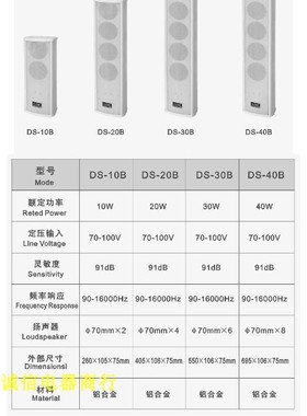 迪声TADS20B室外防水音柱20W室外全天壁挂音箱20W户外喇叭20W音响