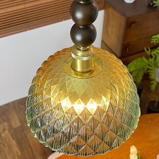 新款 中古风餐厅吊灯轨道风扇灯可移动悬停岛台餐桌绿色玻璃灯 法式