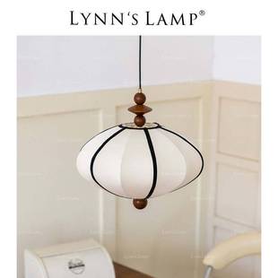 法式 Lynn 吊灯 布艺日式 卧室书房中古房间实木升降伸缩灯饰 s立意