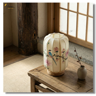 饰 复古台灯禅意茶室书房卧室床头灯手绘布艺国风氛围装 插电式 中式