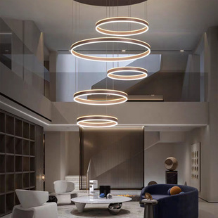 别墅吊灯客厅轻现代简约轻奢大厅主灯复式 楼loft挑空楼梯灯智能