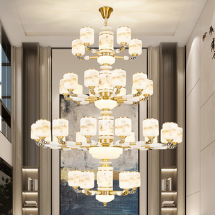 新中式 楼大厅灯餐厅卧室吊灯 全铜玉石客厅吊灯中国风禅意别墅复式