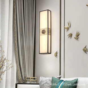 新中式 全铜云石壁灯中国风客厅电视背景墙灯楼梯卧室床头玉石灯具