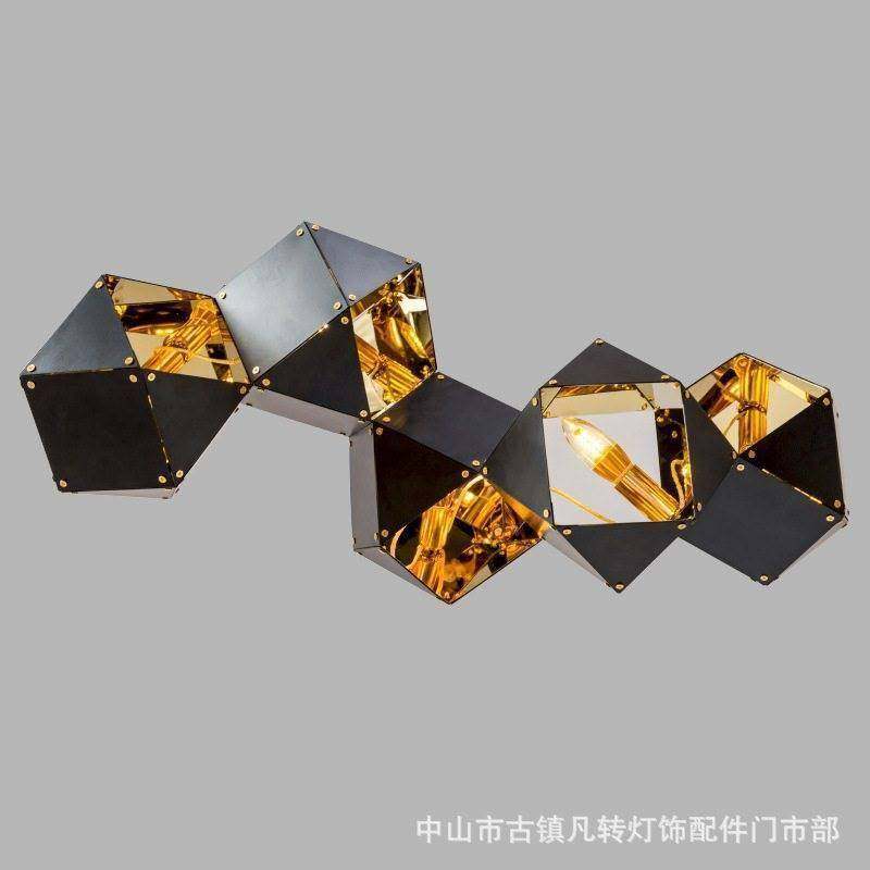 黑色工业风后现代创意多边形不锈钢魔盒酒店吧台餐厅客厅艺术吊灯