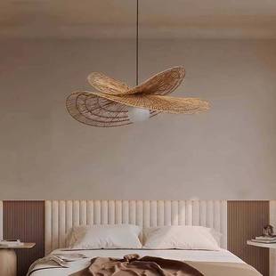 侘寂风餐厅吊灯创意日式 客厅卧室东南亚藤艺手工编织民宿茶室灯具