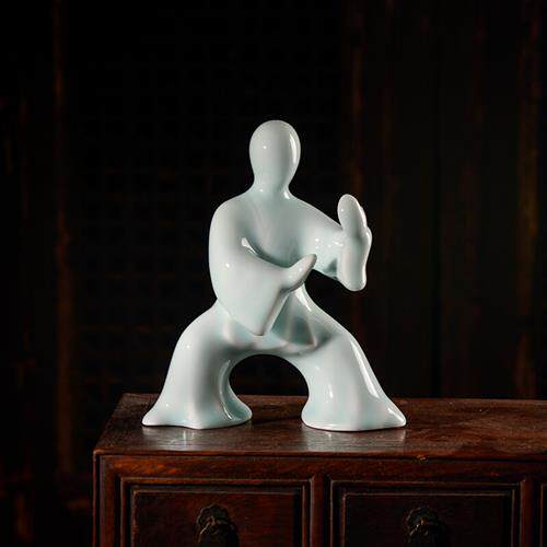景德镇功夫太极拳人物陶瓷摆件 客厅书房艺术工艺品家居装饰品 影