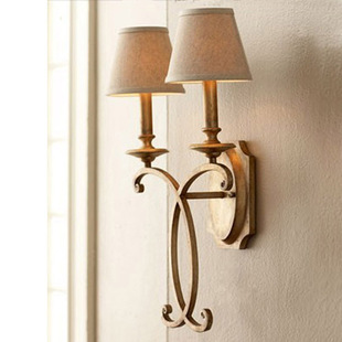 美式 卧室床头壁灯乡村复古创意过道铁艺双头背景墙壁灯 壁灯客厅