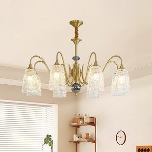 现代美式 复古卧室大厅餐厅全铜吊灯 中古风全铜轻奢美拉德水晶欧式