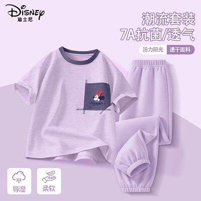 迪士尼女童夏季休闲速干短袖套装