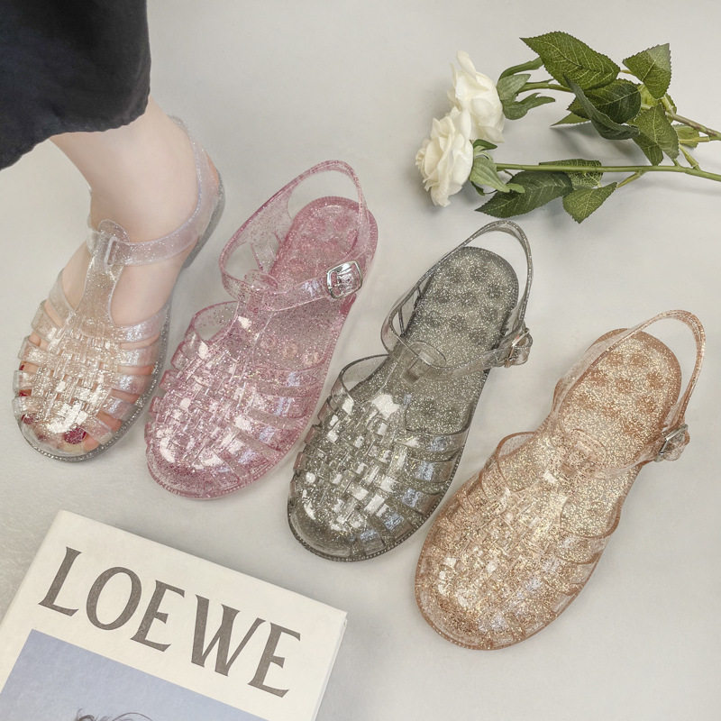 新款水晶罗马凉鞋洞洞鞋春夏季平底镂空凉鞋果冻罗马鞋包头拖女凉,女鞋,罗马凉鞋,淘宝优惠券,粉丝福利购,淘宝优惠卷