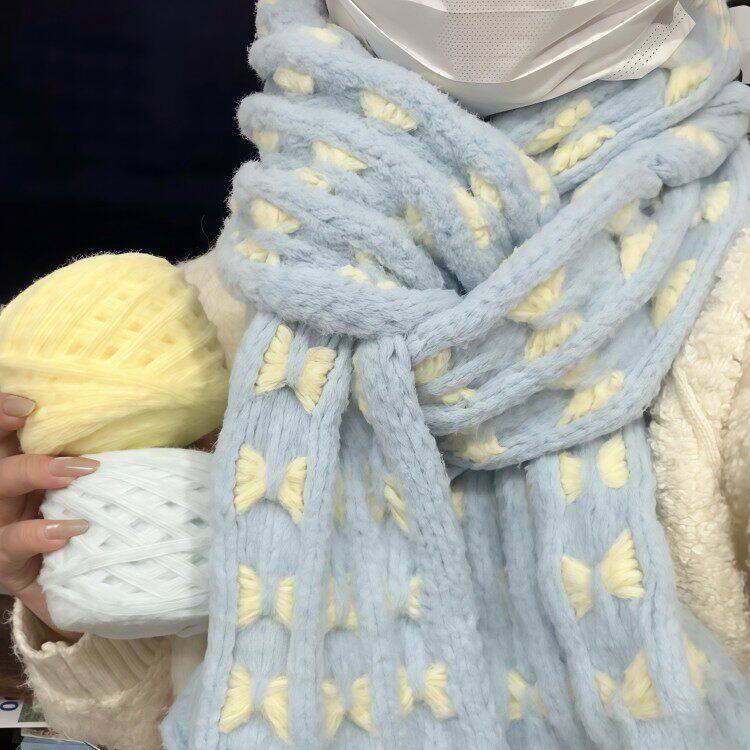 蝴蝶结围巾手工diy毛线自制围巾毛线材料包送女友闺蜜男友礼物冬