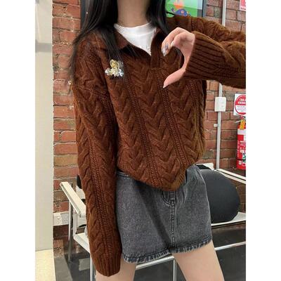 【zui高品质】shushu甜美手工花朵装饰毛衣学院复古针织上衣sst