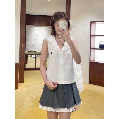 【zui高品质】shushu甜美可爱花边双领富家女法式衬衫无袖上衣sst