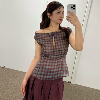 【现货】2026春夏新款女装上衣潮流水滴镂空一字肩衬衫